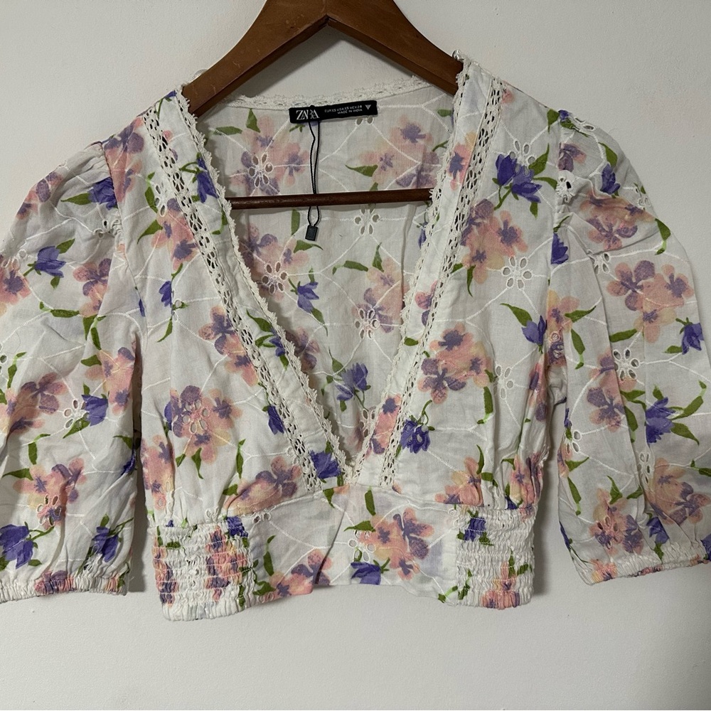 Zara Floral Lace Trim Blouse
